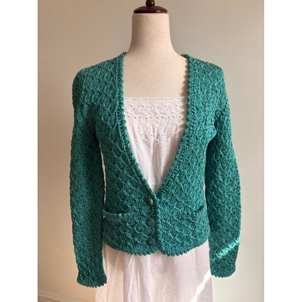 NWT VTG 80’s Turquoise Sweater 100% Cotton Medium Shirley Caracciolo Saks-Jandel